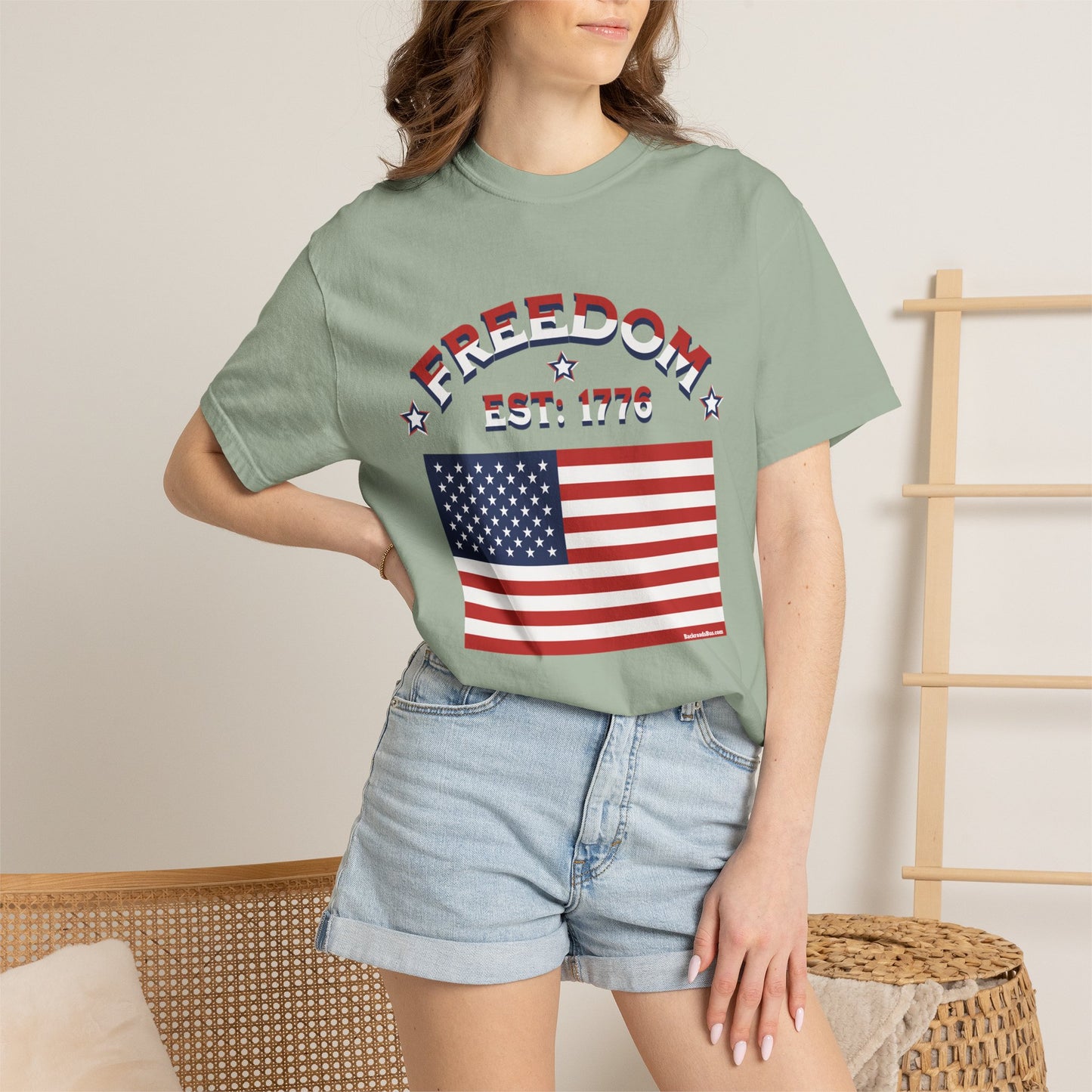 Freedom Est. 1776 T-Shirt — American Flag & Declaration of Independence Back Print