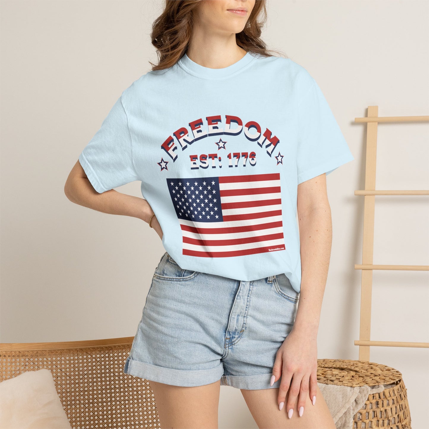 Freedom Est. 1776 T-Shirt — American Flag & Declaration of Independence Back Print