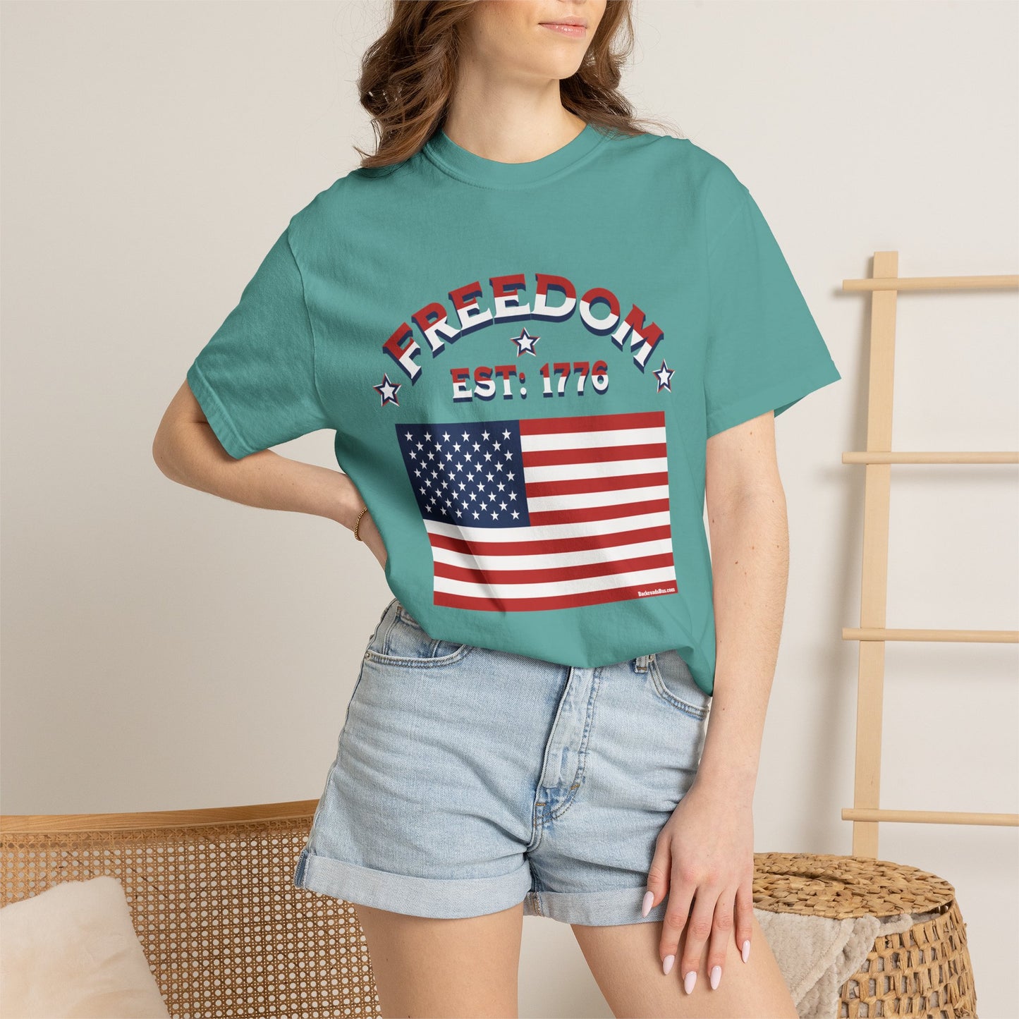 Freedom Est. 1776 T-Shirt — American Flag & Declaration of Independence Back Print