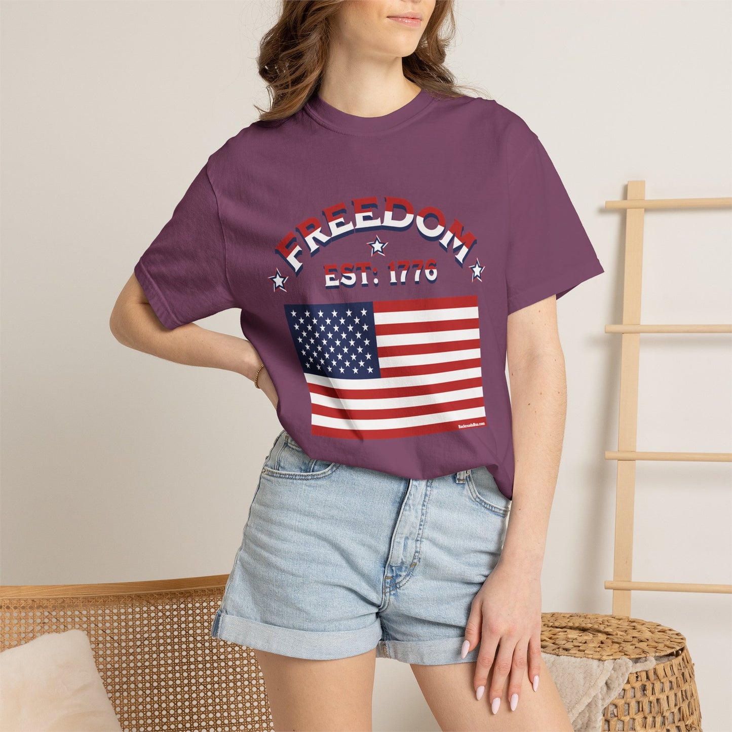 Freedom Est. 1776 T-Shirt — American Flag & Declaration of Independence Back Print