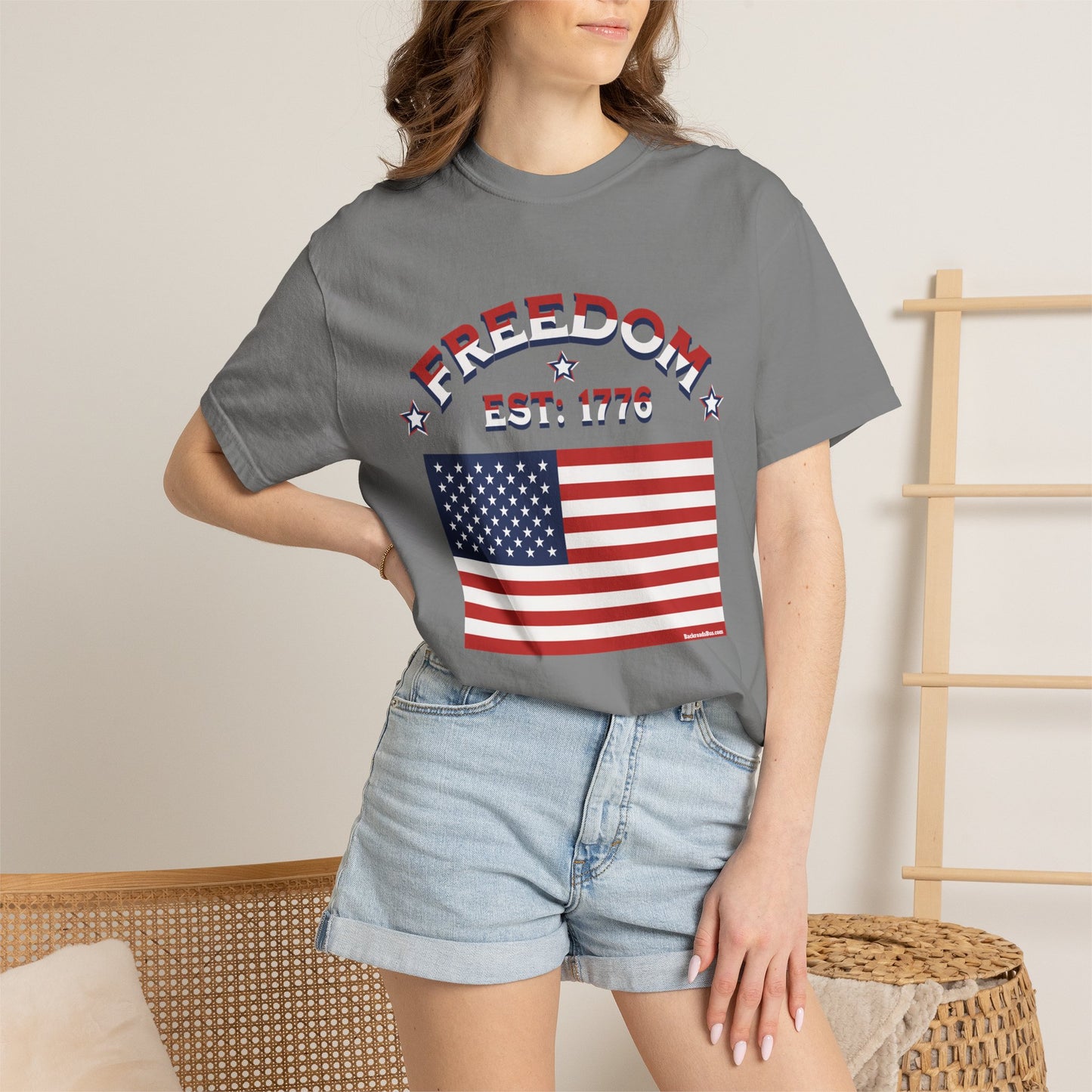 Freedom Est. 1776 T-Shirt — American Flag & Declaration of Independence Back Print
