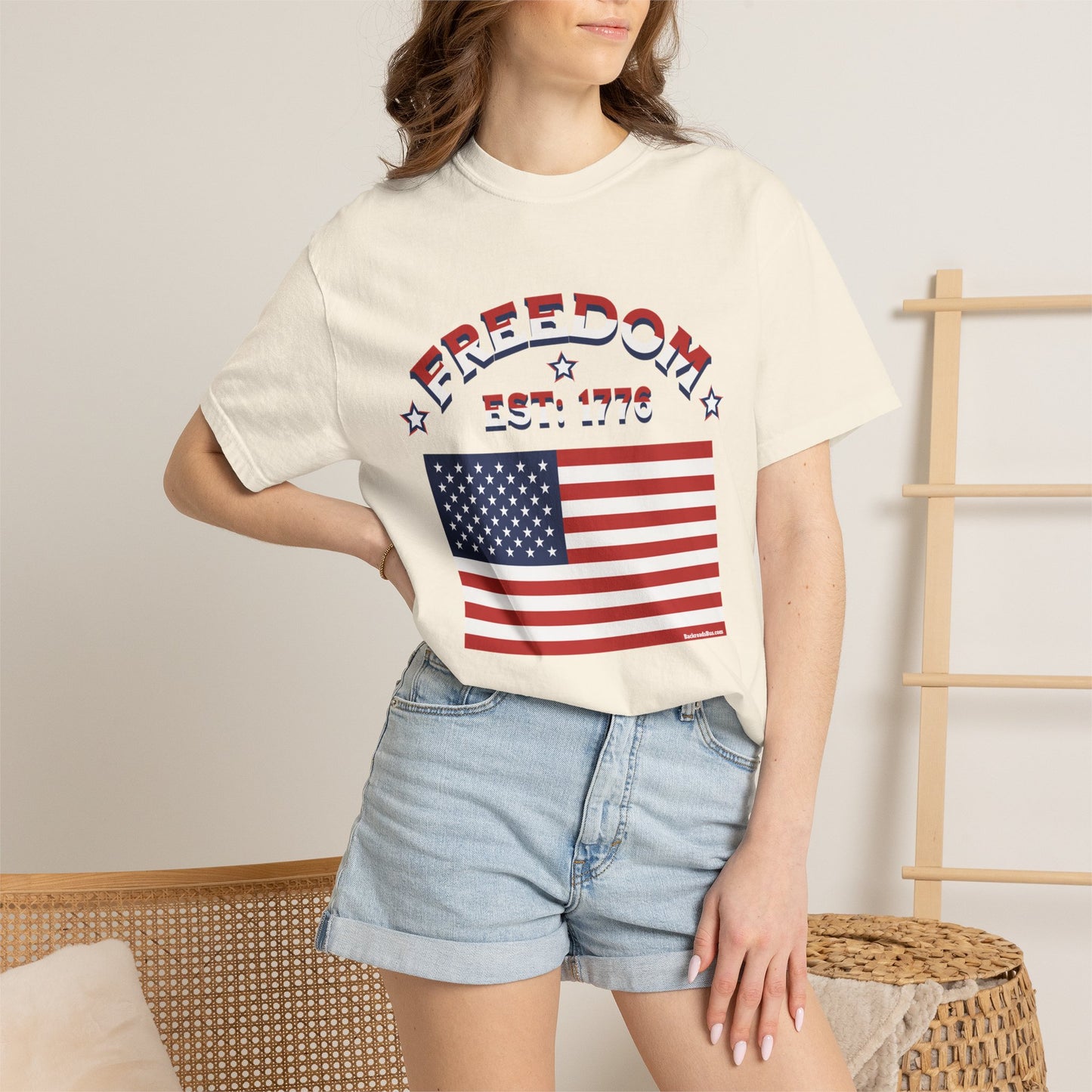 Freedom Est. 1776 T-Shirt — American Flag & Declaration of Independence Back Print