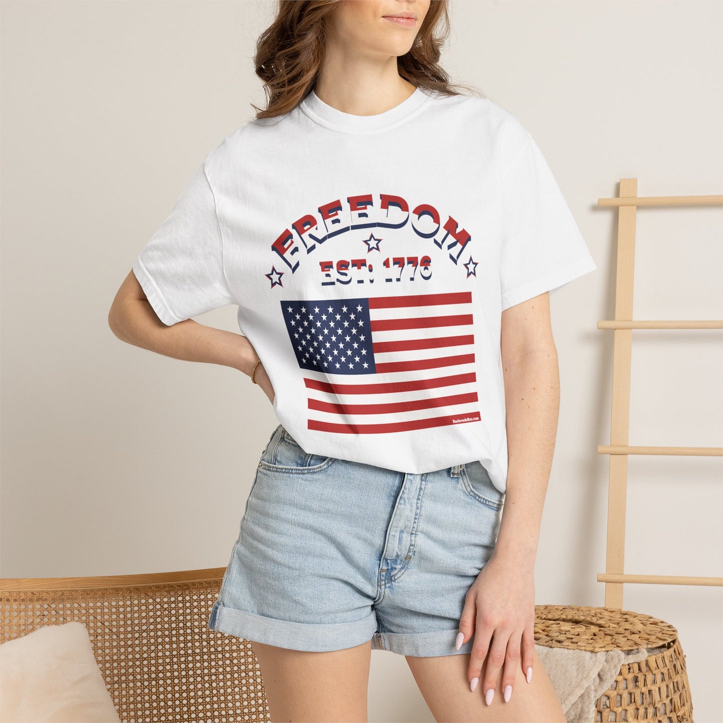 Freedom Est. 1776 T-Shirt — American Flag & Declaration of Independence Back Print